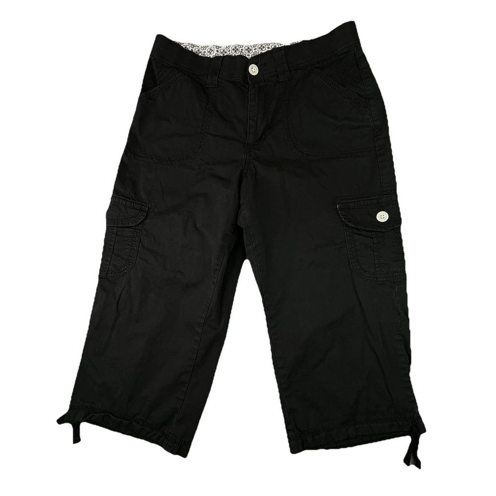 Women's Lee Relaxed Fit Cotton Blend Stretch Waist Cargo Capri Pants Black 10